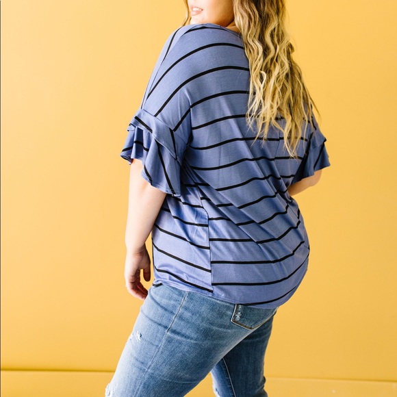 Twice as Nice Striped Ruffle Top in Denim - Picture 8 of 10